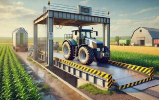 Una pesa a ponte in un campo agricolo sta pesando un trattore,